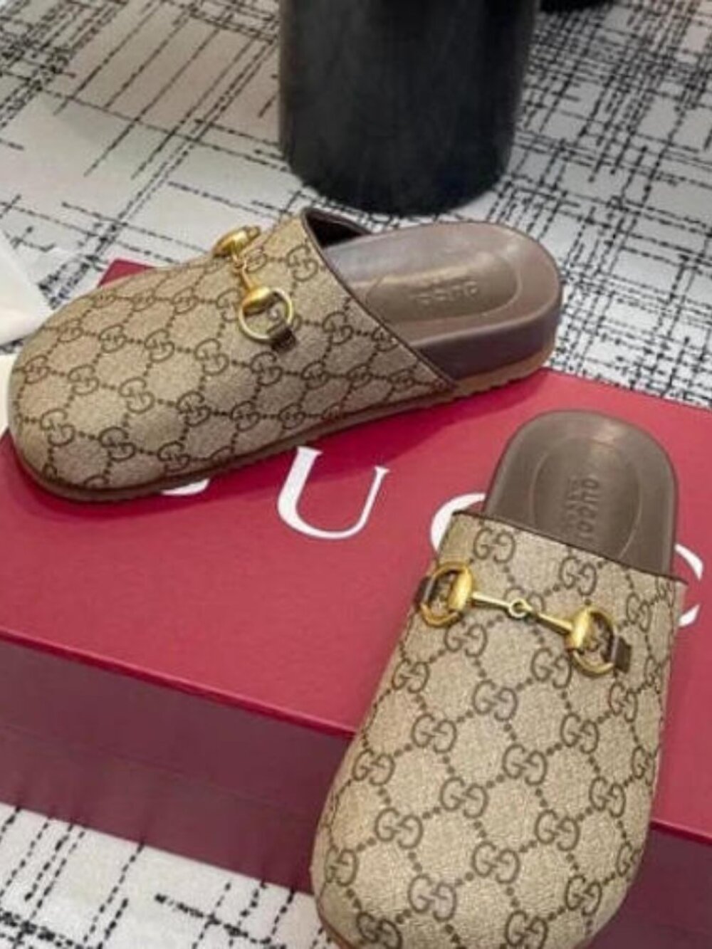 Gucci Beige Monogram Clogs - With Original Box - Picture 6 of 6
